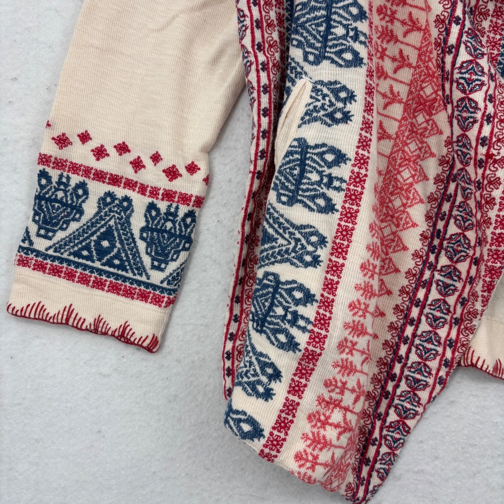 Sundance Open Front Cardigan Sweater Women XL Cream Red Blue Southwestern Print - Picture 4 of 8